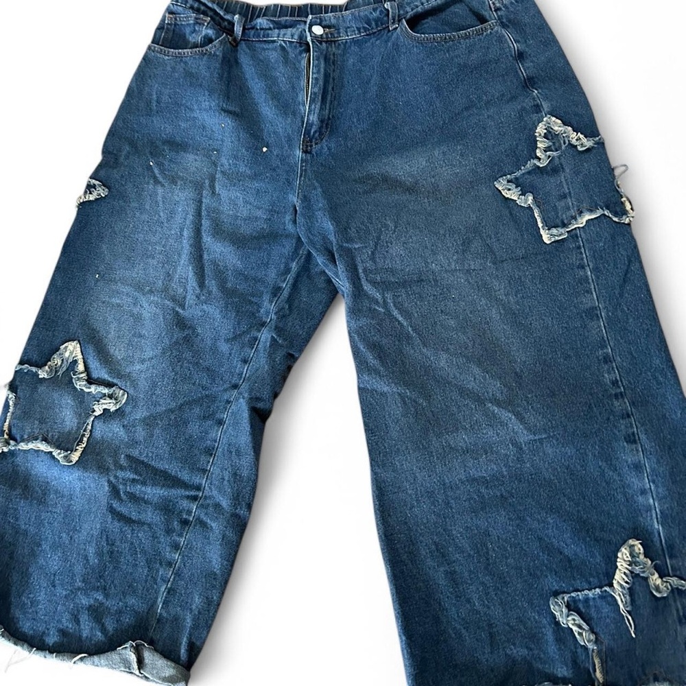 SHEIN Blue Flare Jeans with Star Cutouts